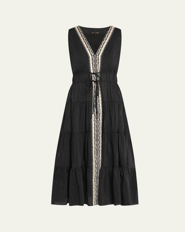 Edison Tiered Geo-Embroidered Midi Dress